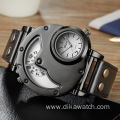 OULM Brand Fashion Dual Time Zone Casual Leather Sport Watch Stylish Big Dial Men's Wrist Watches Punk Cool Wristwatch For Men